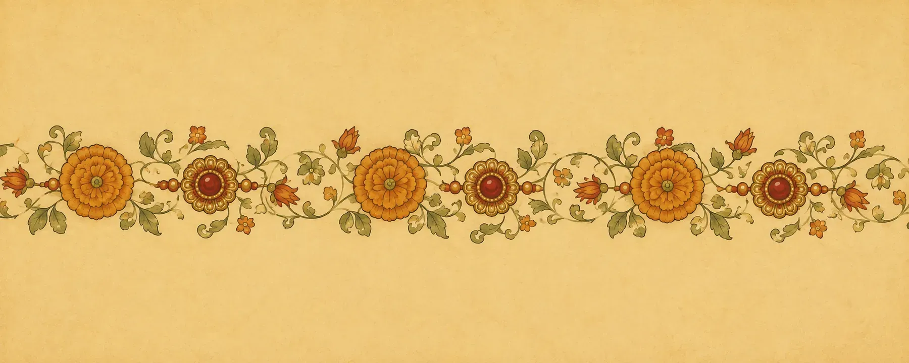 Decorative band of marigolds and rakhi rosettes